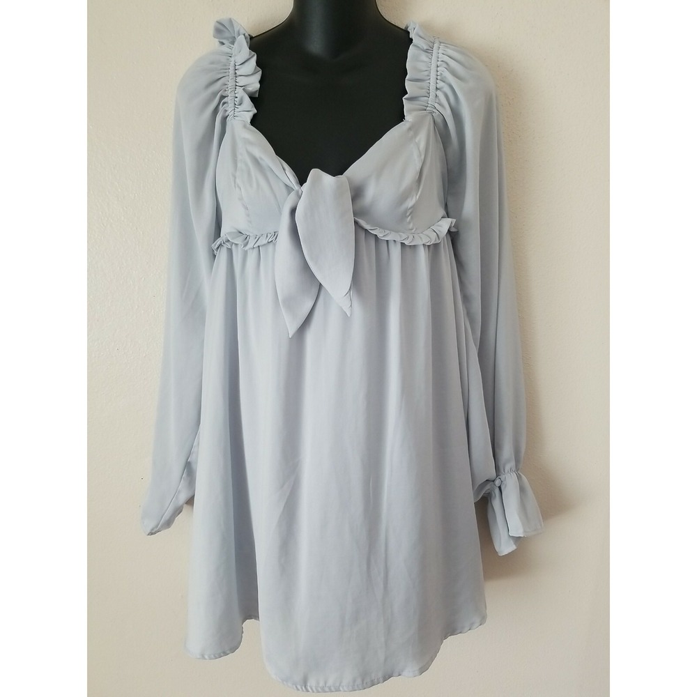 Skylar Rose‎ Tie Neckline Long Sleeve Ruffle Trim Above Knee Length Dress S
